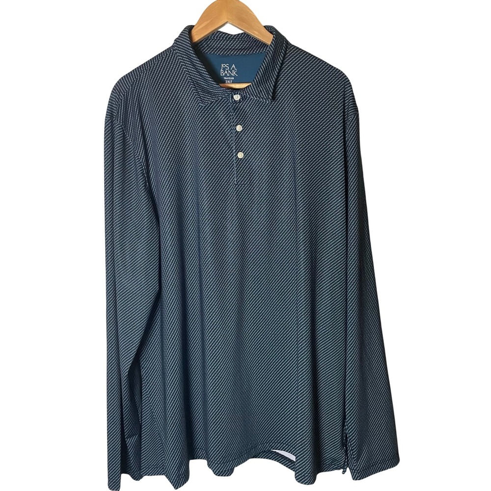 Jos. A. Bank Traveler Polo Shirt Mens 2XLT Tall Tailored Fit Blue Long Sleeve